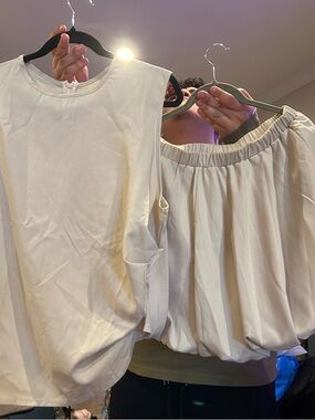 SHEIN Cream Blouse Top with matching bubble skirt